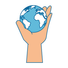 hand taking earth planet icon vector illustration graphic design