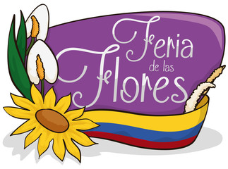 Floral Design with Flag for Colombian Festival of the Flowers, Vector Illustration