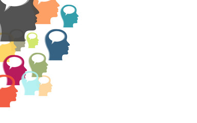 Hintergrund aus bunten Köpfen mit Sprechblasen