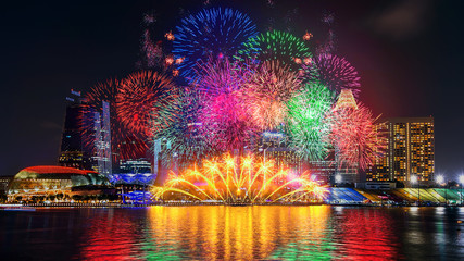 Firework display in Singapore. - obrazy, fototapety, plakaty