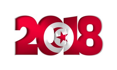 2018 Happy New Year Background for Seasonal Flyers and Greetings Card or Christmas themed invitations. Flag of the Tunisia. 3D rendering