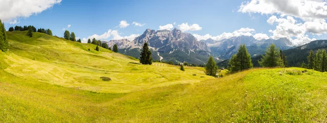 Foto auf Acrylglas Hügel Wiesen in großen Höhen, die sanfte Hügel bilden. Dolomiten, Alta Badia, Süd Tirol, Italien