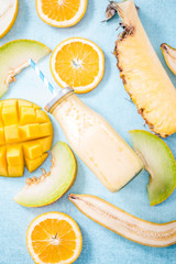 Flat lay tropical smoothie, diet concept