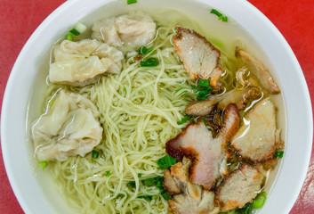 Noodles with roasted pork and dumpling