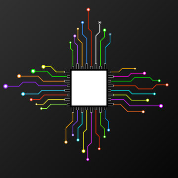 Abstract colorful Cpu. Microprocessor. Microchip. Circuit board. Vector