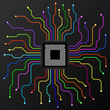Abstract colorful Cpu. Microprocessor. Microchip. Circuit board. Vector