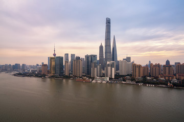 Shanghai city skyline in sunset