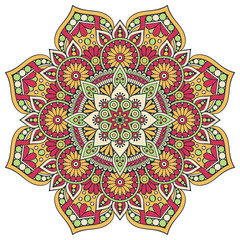 Flower Mandala. Vintage decorative elements. Oriental pattern, vector illustration. Islam, Arabic, Indian, moroccan,spain, turkish, pakistan, chinese, mystic, ottoman motifs. Coloring book page