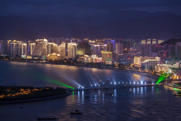 Obraz premium Sanya, Haynan island, China. Panoramic view - evening city