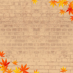 秋のイメージ　レンガの背景に紅葉
