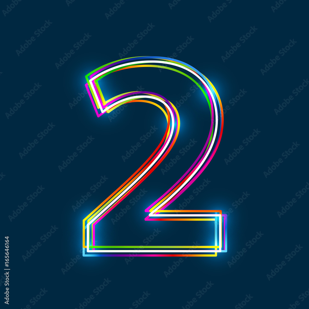 Poster Number 2 - Vector multicolored outline font with glowing effect isolated on blue background. EPS10