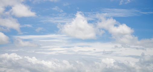 Panorama of white clouds, blue sky, on a bright day