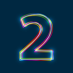 Number 2 - Vector multicolored outline font with glowing effect isolated on blue background. EPS10 - obrazy, fototapety, plakaty