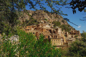 Fototapeta na wymiar Oman Al Hajar mountain Jebel Akhar abandoned village Wadi bani habib