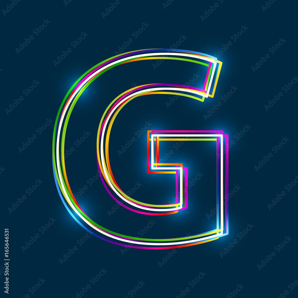 Aufkleber letter g - vector multicolored outline font with glowing effect isolated on blue background. eps10