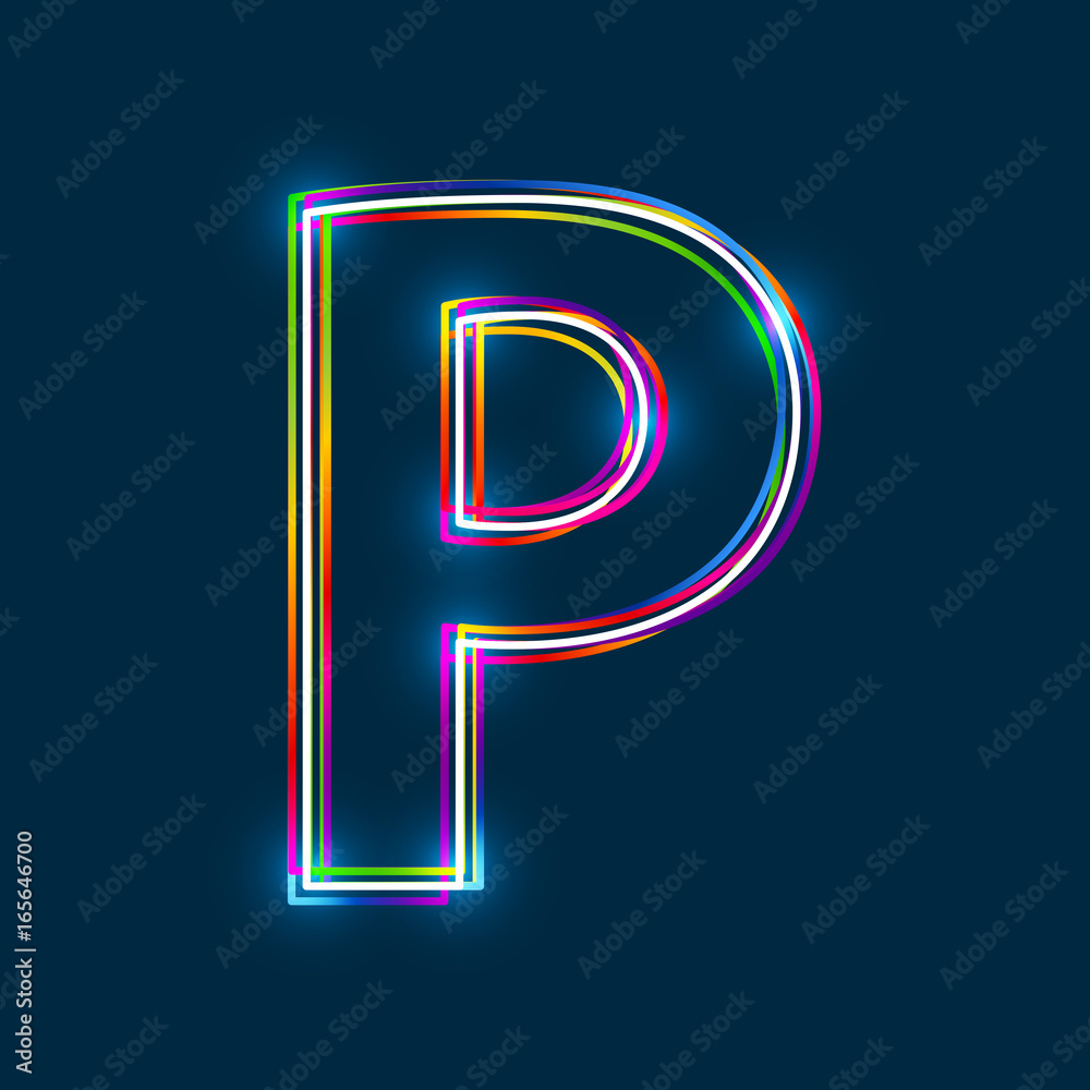 Aufkleber letter p - vector multicolored outline font with glowing effect isolated on blue background. eps10