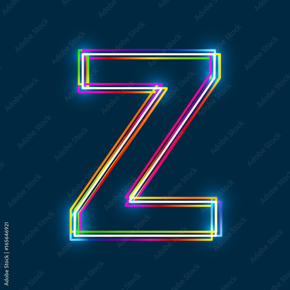 Poster Letter Z - Vector multicolored outline font with glowing effect isolated on blue background. EPS10
