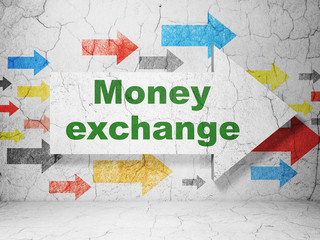Money concept: arrow with Money Exchange on grunge wall background