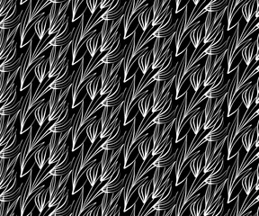Seamless background pattern in retro style. Wrapping paper, wallpaper, fabric swatch. Black and white vector illustration.