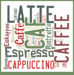 Naklejki  Kawa w chmurze słowa - międzynarodowe specjały kawowe