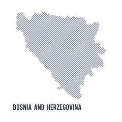 Vector abstract hatched map of Bosnia and Herzegovina with oblique lines isolated on a white background.