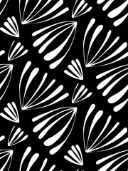 Seamless background pattern in retro style. Wrapping paper, wallpaper, fabric swatch. Black and white vector illustration.