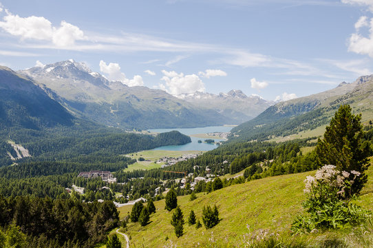 St. Moritz, Champf&egrave;r, Engadin, Oberengadin, Wanderweg, Signalbahn, Seenplatte, Alpen, Silvaplanersee, Champf&egrave;rsee, Graub&uuml;nden, Sommer, Schweiz