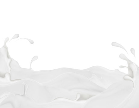 Splashes of milk on white background. Milk river, concept image.