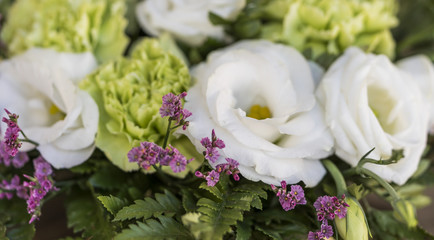 Collection of beautiful white roses and flowers