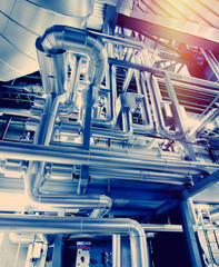 Industrial zone, Steel pipelines in blue tones
