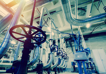 Industrial zone, Steel pipelines in blue tones