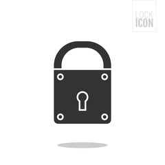 Padlock. Flat black icon of lock isolated on white background. Object of safety, protection.