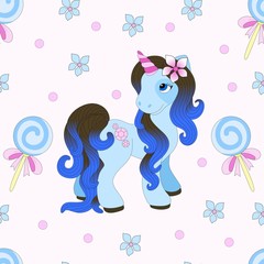 Seamless pattern with cute unicorn. Beautiful background. Vector illustration.