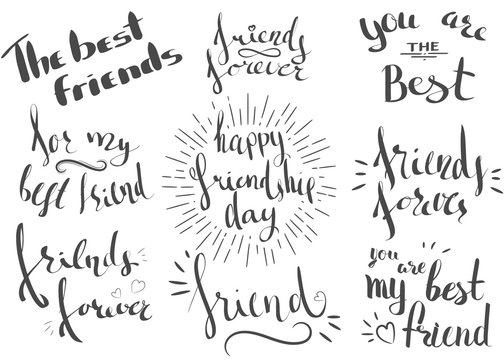 Vector lettering for the International Friendship Day.  Usable as greeting cards, posters. Hand-painted lettering