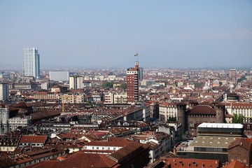View from Mole Antonelliana to Turin and Castello degli Acaja at Piazza, Piedmont Italy