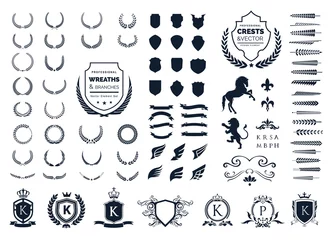 Fotobehang Vintage crest logo element set, Coat of arms, Award laurel wreaths and branches ,vector illustration. © TWINS DESIGN STUDIO