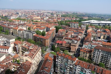 Fototapeta na wymiar View from Mole Antonelliana to Turin and University, Piedmont Italy