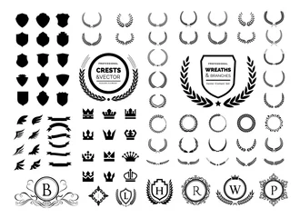Fotobehang Luxury logo set. Crest logo element, Crown, Wing, Emblem, Heraldic Monogram. Vintage logo design elements. © TWINS DESIGN STUDIO