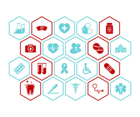 Medical and health icons vector background - Red and blue colors