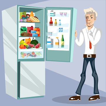 The man next to the fridge.