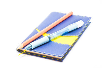 Blue notebook  on white background.