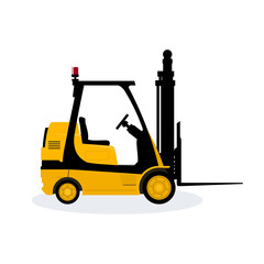 Yellow Forklift Truck Isolated on White Background, Vector Illustration
