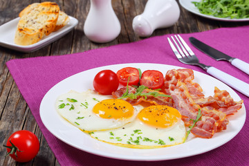 crispy fried bacon, Sunny Side Up Eggs