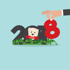 2018 Year Of Dog  New Year Concept Vector Illustration