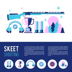 Shooting Skeet. Round icons. Set of vector design elements.