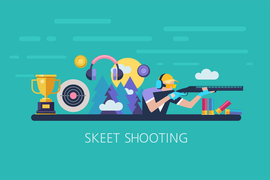 Vector illustration. Shooting Skeet. The elements of design. Set of vector elements.