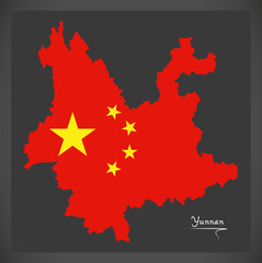 Yunnan China map with Chinese national flag illustration