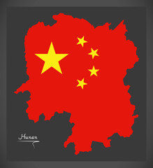 Hunan China map with Chinese national flag illustration