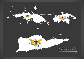 United States Virgin Islands map with official national flag illustration