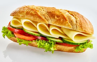 Gordijnen Broodje vers vegetarisch stokbrood met kaas © exclusive-design